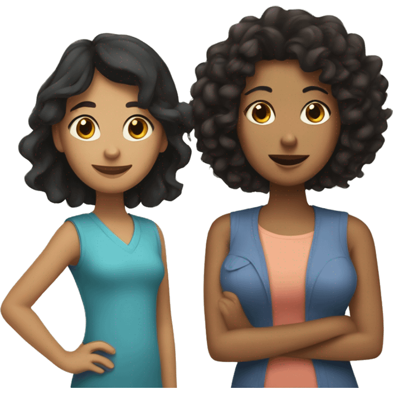 Mom and daughter mom with black Hairstraight and daughter with dark brown curly hair  emoji