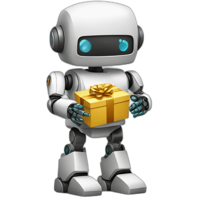 Un robot con un regalo en la mano  emoji