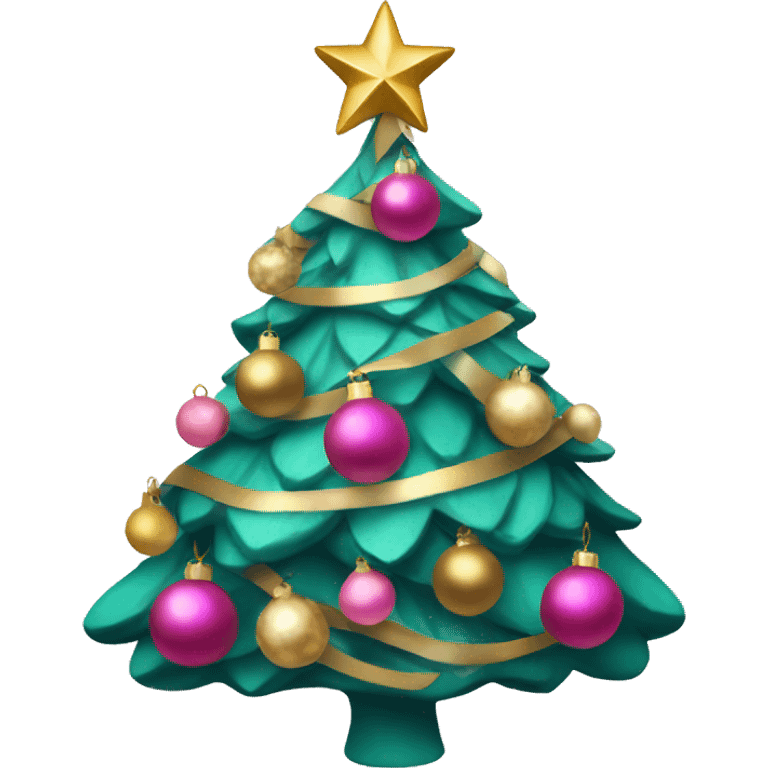 Christmas tree with pink, gold and teal ornaments emoji