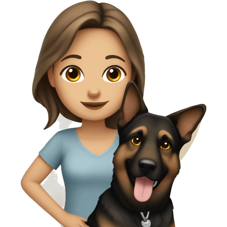 Brown hair girl with German shepherd dog by ocean  emoji