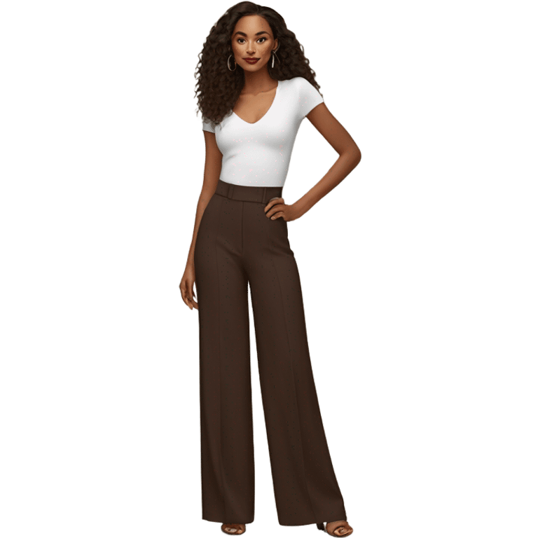 Realistic isolated pair of high waist long wide leg dressy casual pants in Dark Brown  emoji