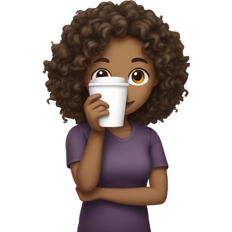 Curly girl drinking hot coffee emoji