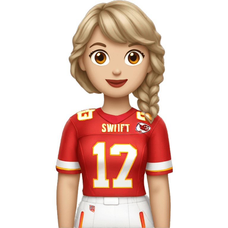 Taylor swift wearing a Kansas City chiefs jersey  emoji