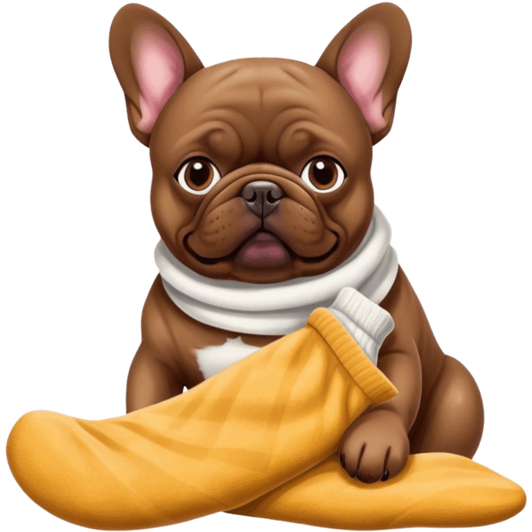 Dog French bouledogue eating sock emoji