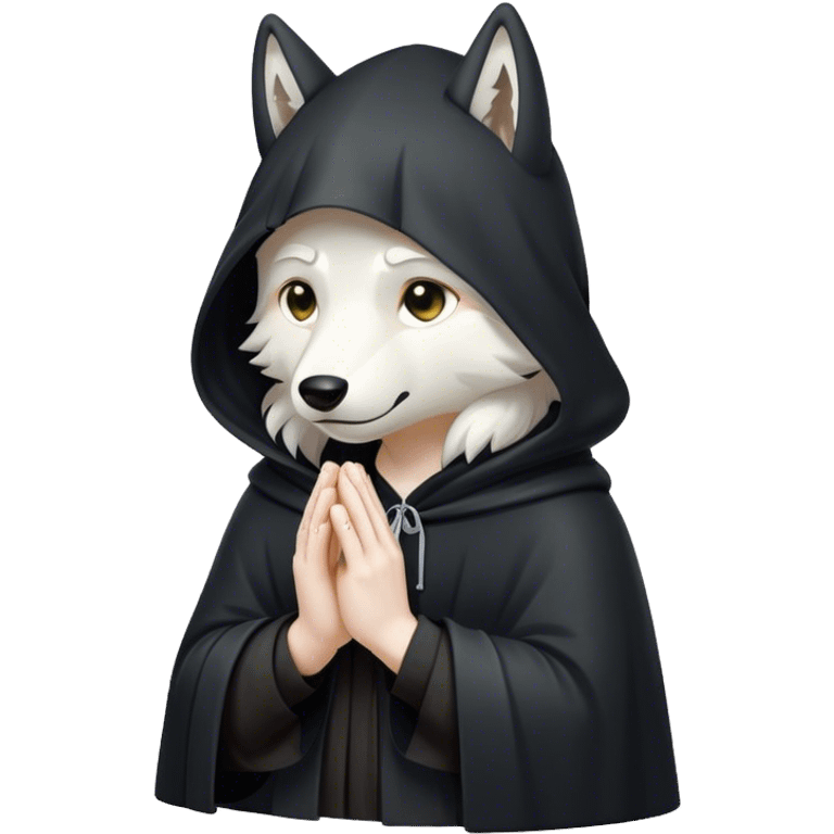 white wolf praying with black hooded cloak emoji