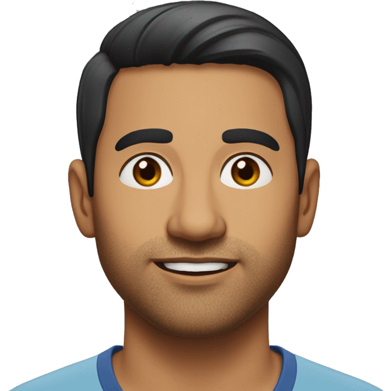 A head and shoulders shot of a 34 year old South Asian man, with short black hair,   with brown eyes wearing a t-shirt. emoji