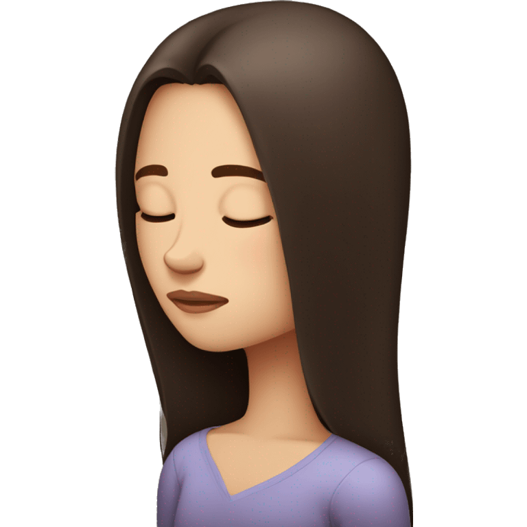 fair skin, dark brown straight long hair girl sleeping in bad emoji