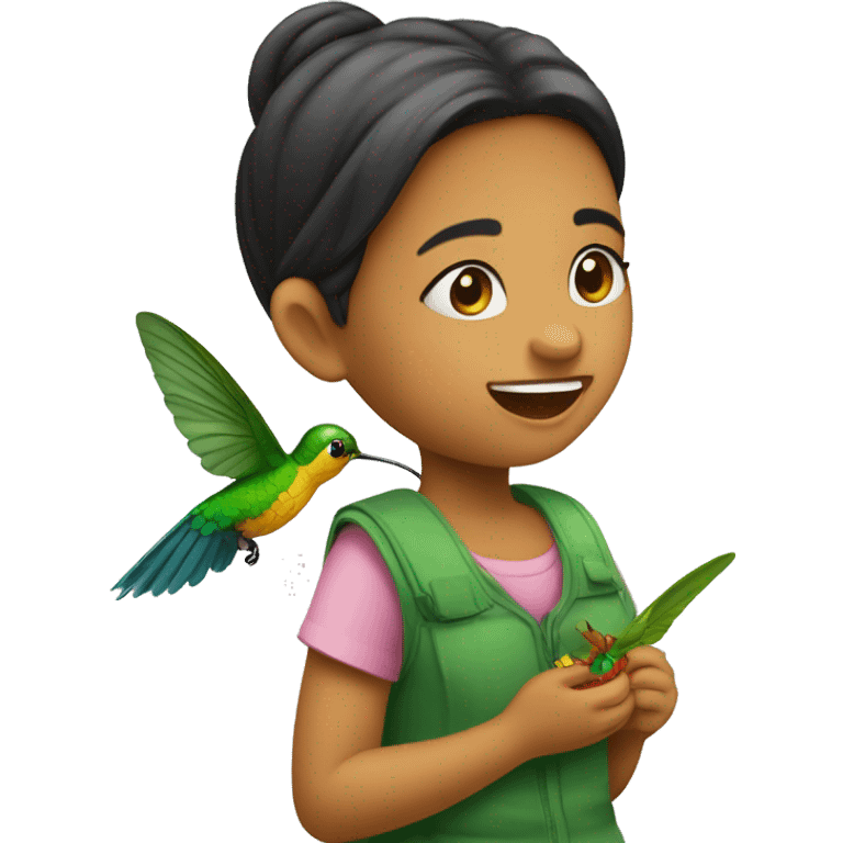 emoji de una niña abrazando un colibrí  emoji