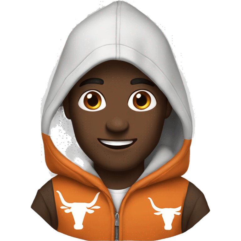 Man with dark hair, pale skin, orange Texas Longhorns hoodie emoji