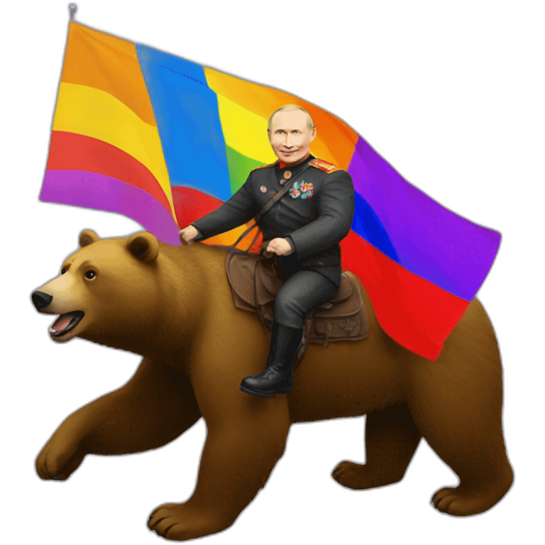 Vladimir putin with pride flag riding on a bear emoji