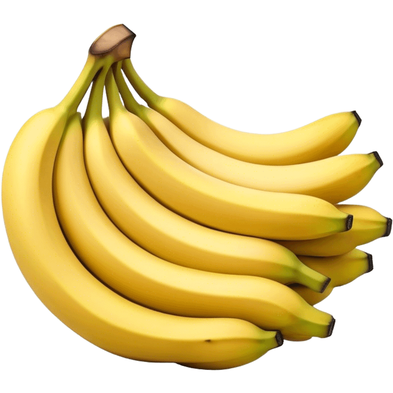 Cinematic bright yellow bananas, smooth peel with gentle curves, slightly ripened, stacked in a charming bunch, warm glowing background, soft and inviting. emoji