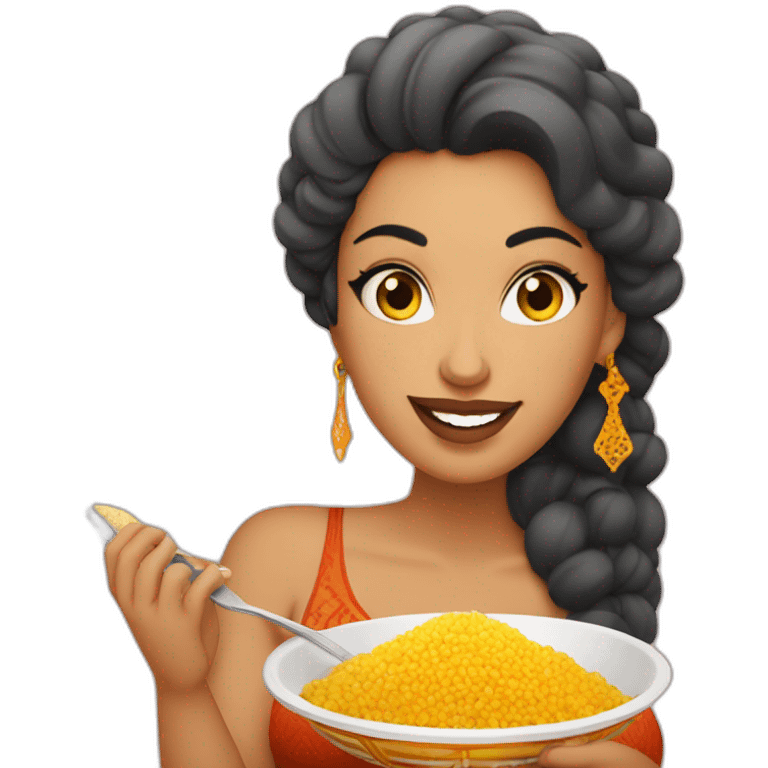 a Moroccan curvy woman eating couscous emoji