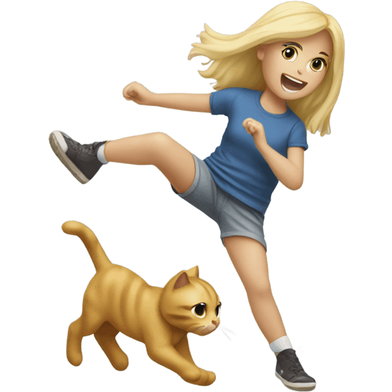 blonde girl kicking a stuffed animal cat  emoji