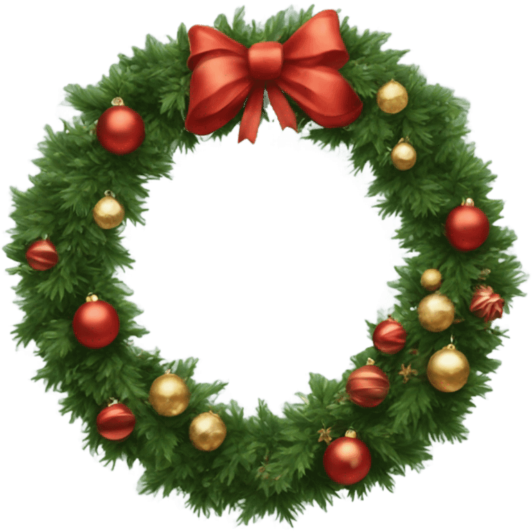 Realistic Circular christmas wreath with baubles and bows emoji