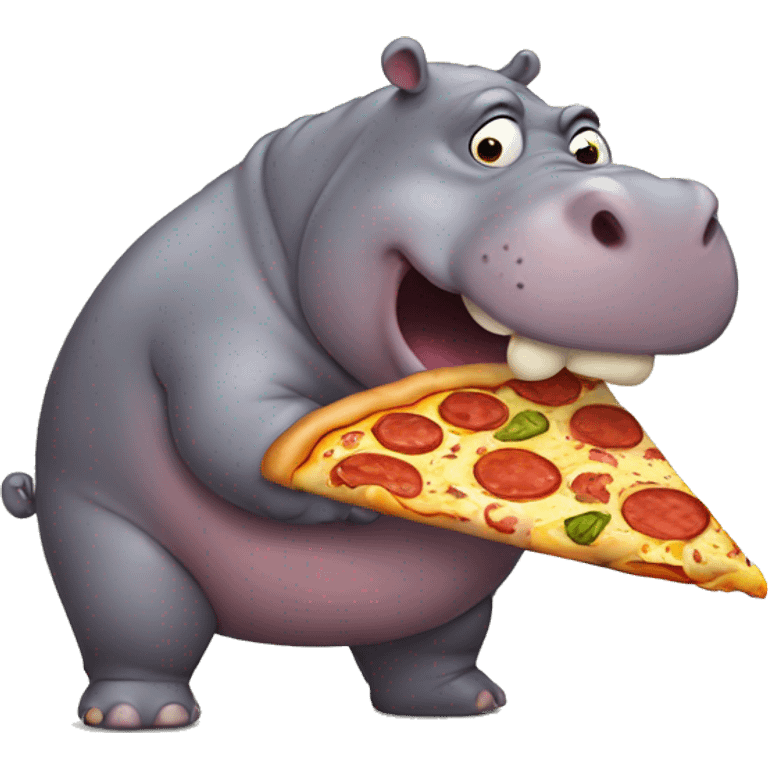 Fat hippo eating pizza emoji