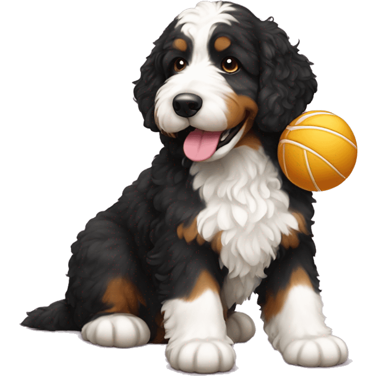 Bernedoodle with ball emoji