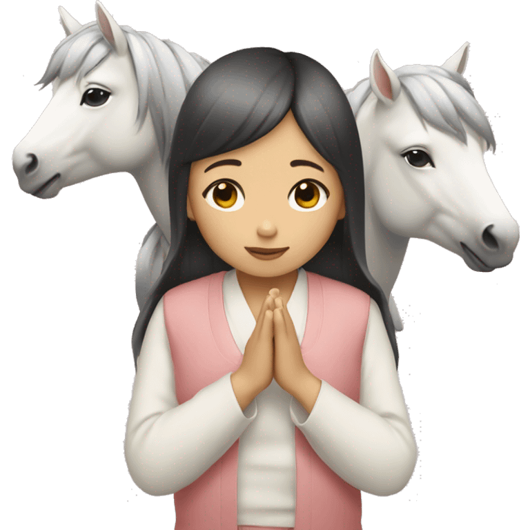 japanese girl with two ponies with praying hands emoji