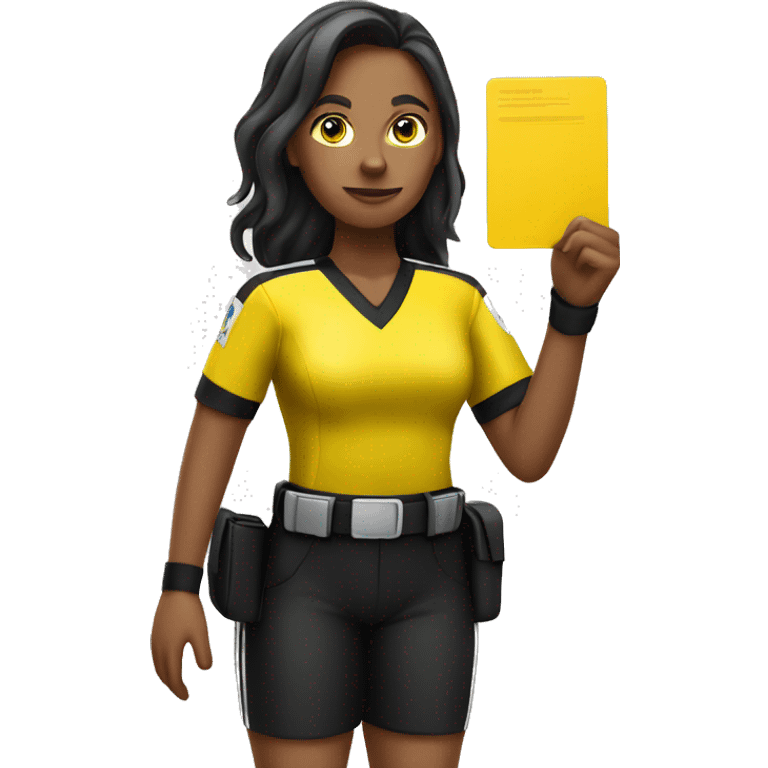 female referee holding yellow card emoji