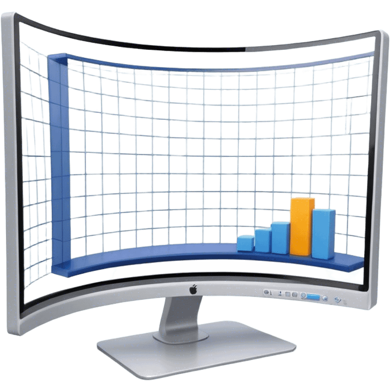 Create an emoji for 3D visualization and modeling. Show a 3D object like room model with grid lines on a big curved monitor. and a modeling tool (e.g., a mouse or stylus). Use modern, professional colors. Do not include any emojis or smiley faces. Make the background transparent. emoji