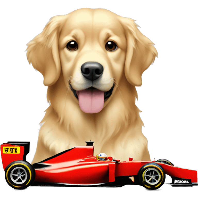 golden retriever with formula one car emoji