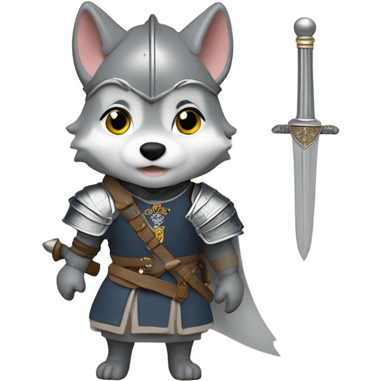 Little wolf sylvanian family toy dressed in medieval clothes and sword   emoji