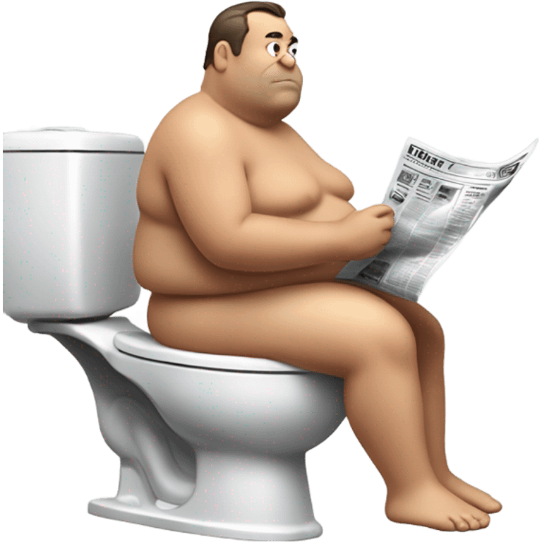 fat guy sitting on toilet reading newspaper no shirt front view emoji