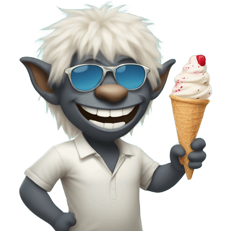 Troll with sunglasses eating ice cream emoji