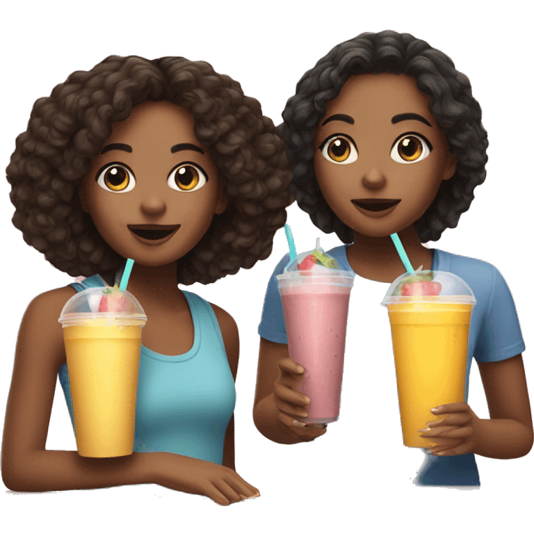 Two cute girls drinking smoothies in New York  emoji