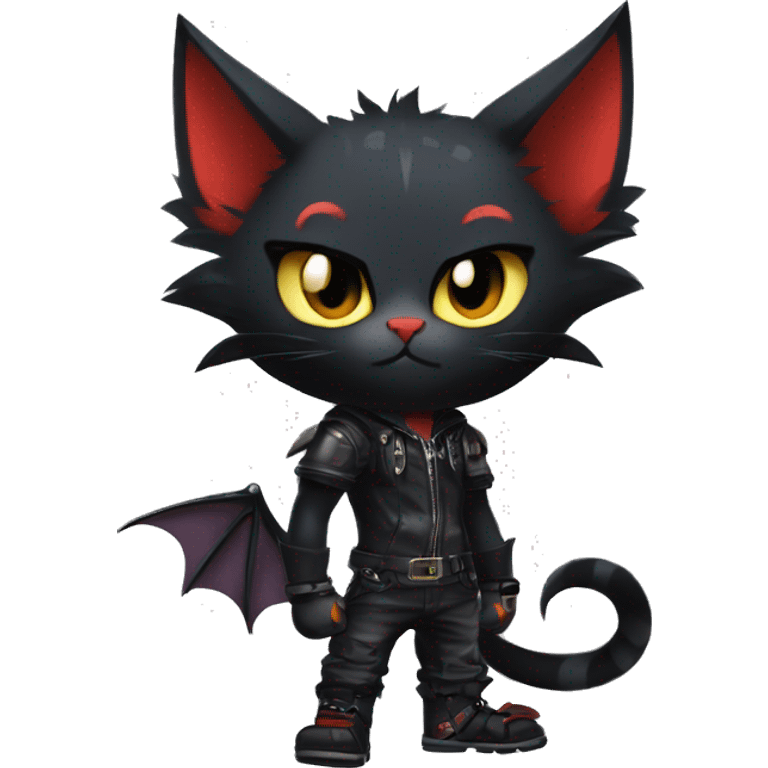 Cool Edgy Punk Litten-Nargacuga-Cat with black bat-wing-ears full body emoji