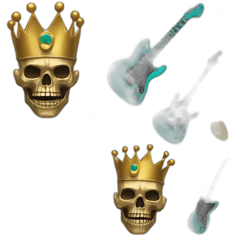 Soolking brook ;black affro cut ;turquoise electric guitar;golden crown ;skeletal face emoji