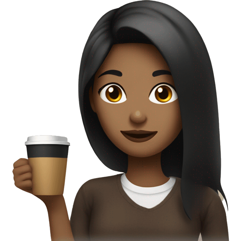 Girl with black hair holding coffee  emoji