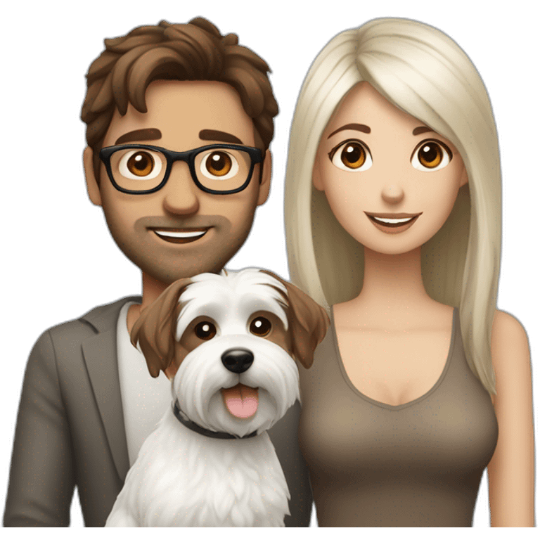 Brown hair man with glasses anda with westie dog girl emoji