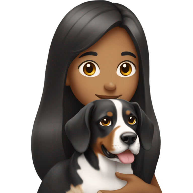 girl with long hair holding a greater swiss mountain dog emoji