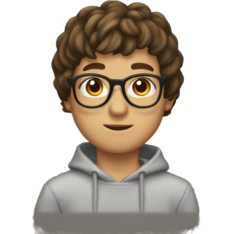 boy with brown hair and bangs ans glasses wearing a sweatshirt emoji