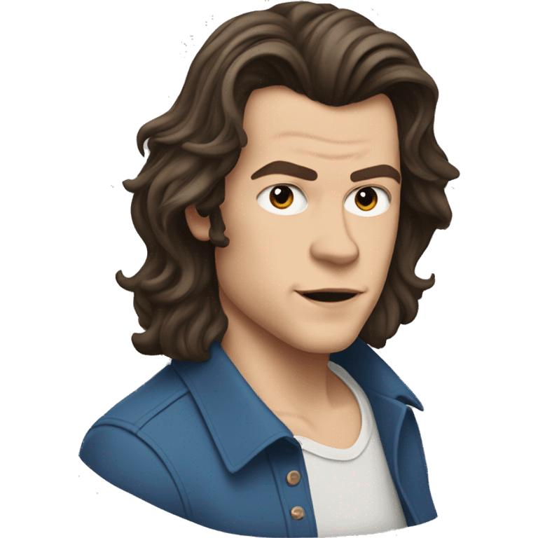 Harry styles with his long hair, a blue shirt  emoji