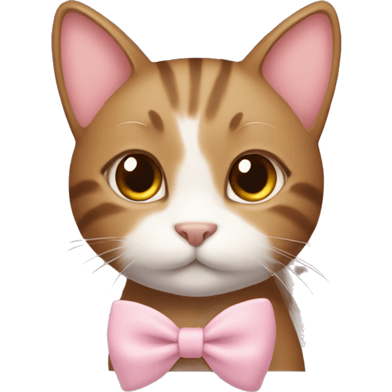 Cute brown cat with light pink bow  emoji