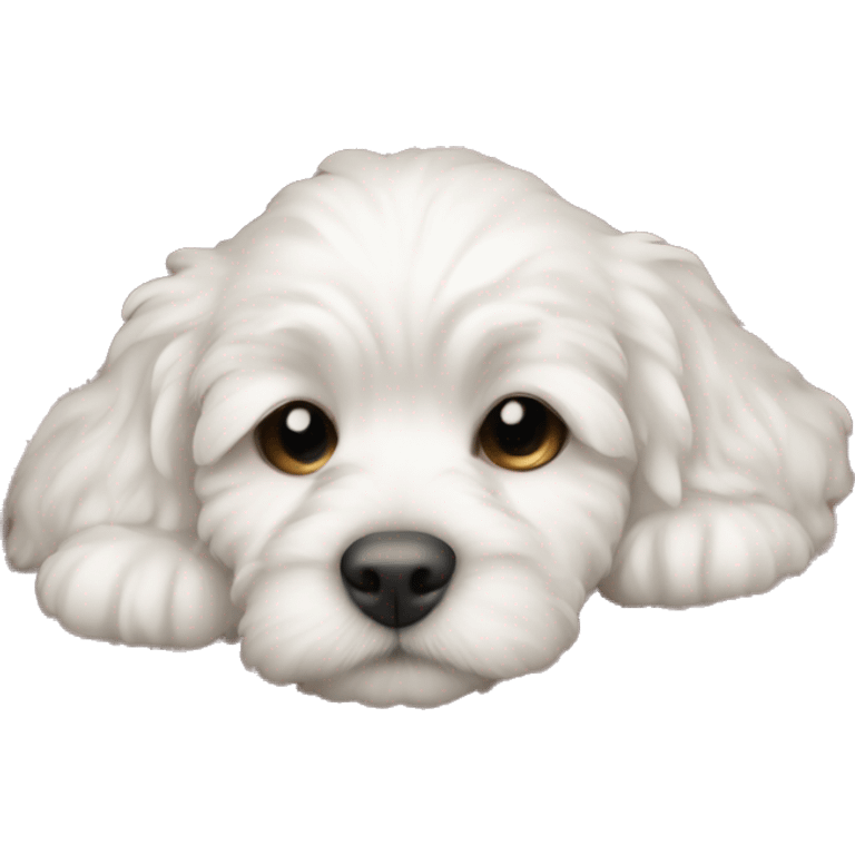 White cute cockapoo puppy sleep in blanket emoji