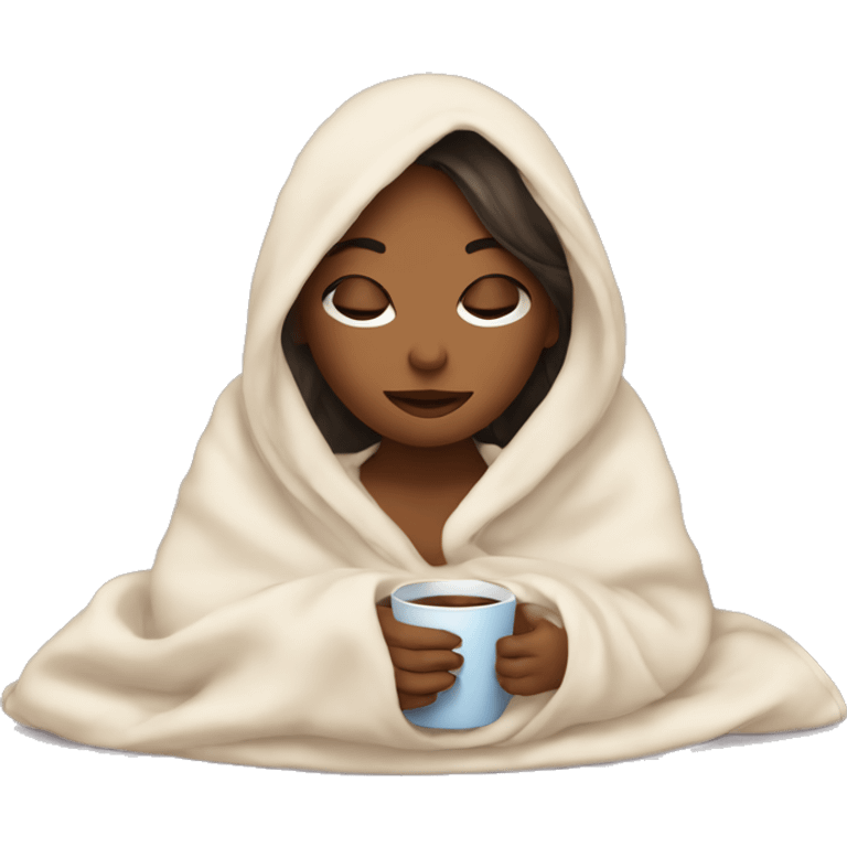 girl inside a blanket sipping coffee eyes closed emoji