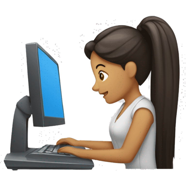 mujer con pelo largo y marron trabajando en la computadora emoji