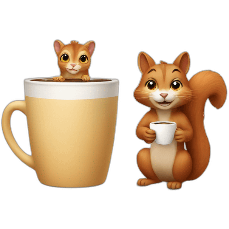 cat and squirrel drink coffee emoji