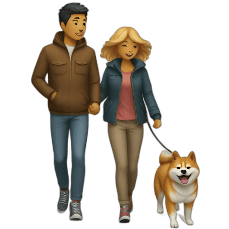 couple walking with Shiba emoji