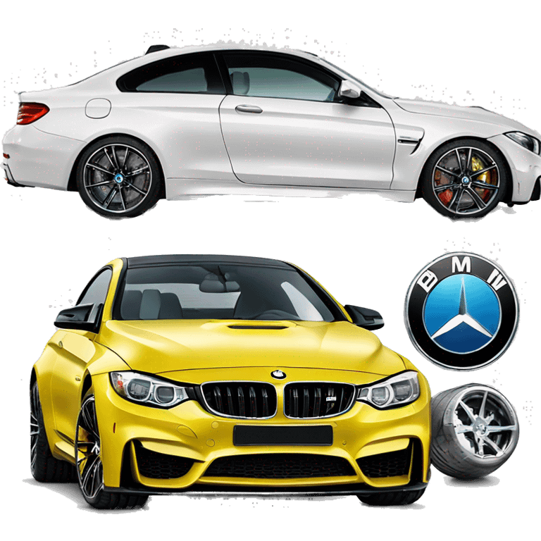 A BMW M4 next to a Mercedes Benz emoji