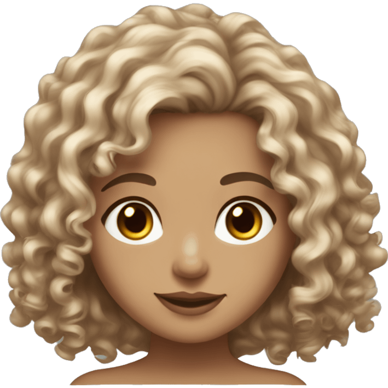 Fair curly wavy hair,medium length, Brown eyes, light medium skin tone, girl emoji