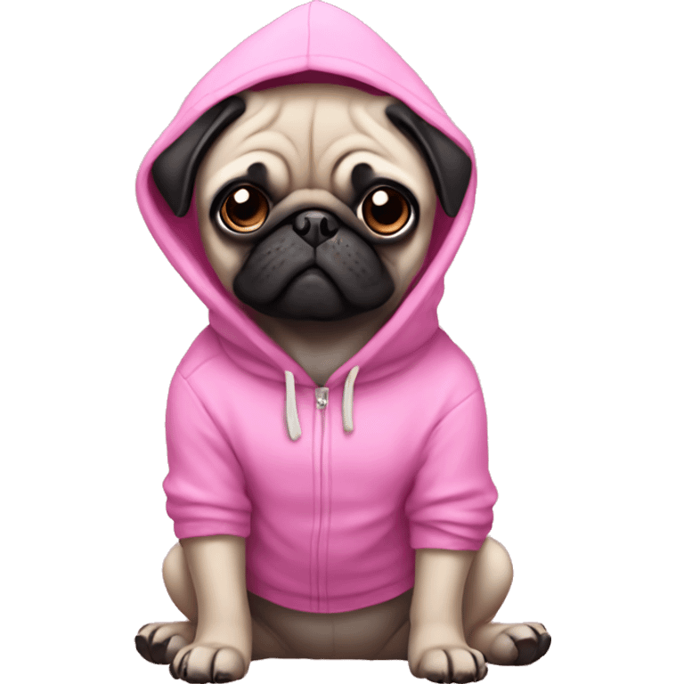 Pug wearing a pink hoodie emoji