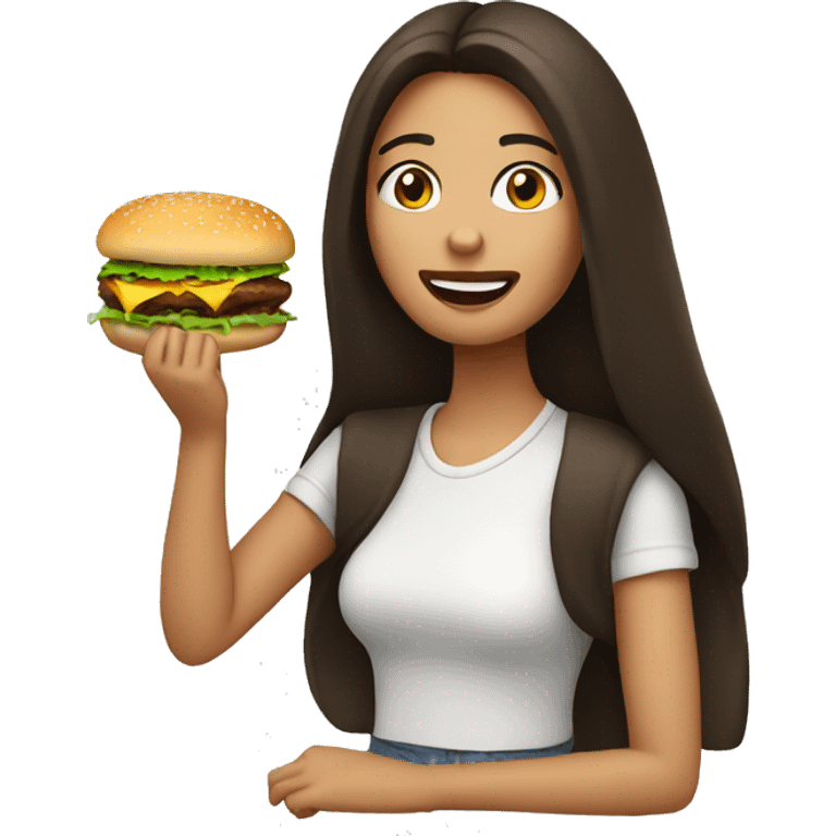 brunette eating burger emoji