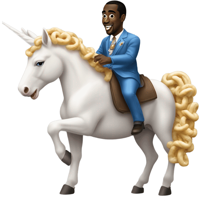 P diddy on a unicorn with rod wave eating a biscuit from Arby’s  emoji