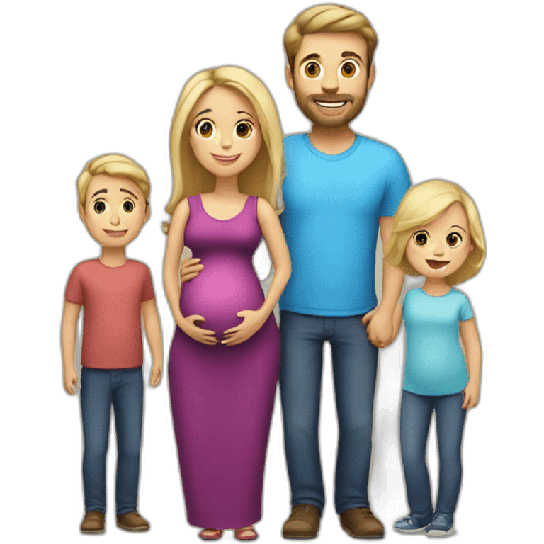 Family;brunet-dad,blonde-haired-mother-who-is-pregnant,blonde-haired- two years old-boy emoji