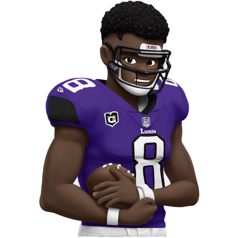 Lamar Jackson in football gear with his hands on his neck emoji