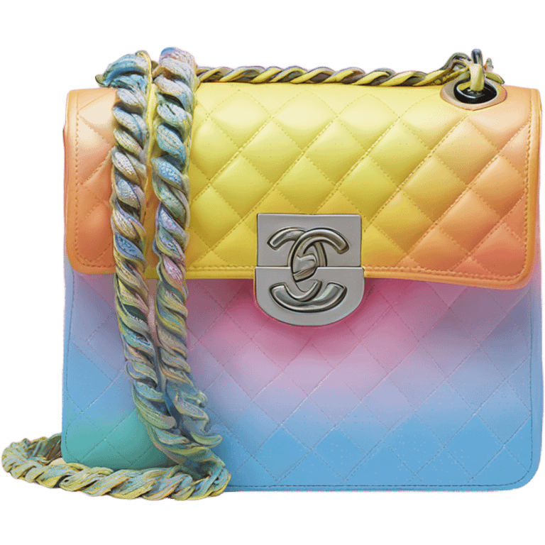 Front facing Cuba collection Chanel boy bag with Rainbow diagonal ombré with pastel pink, yellow and blue emoji