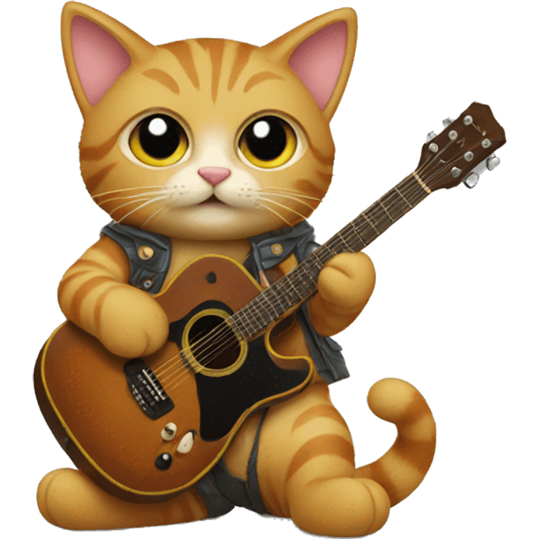 A cat in boots with a guitar emoji